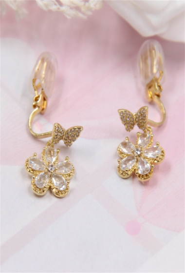 Wholesaler Bellissima - Crystal-set butterfly flower clip-on earring