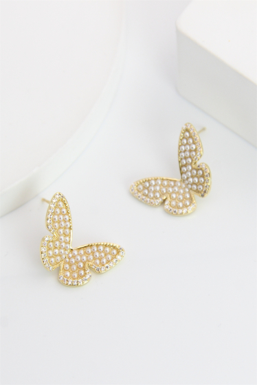 Wholesaler Bellissima - Butterfly earring decorated with hypoallergenic pearl