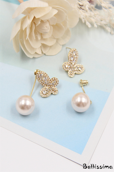 Wholesaler Bellissima - 925 silver stem pearl butterfly earring