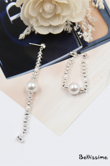 Grossiste Bellissima - Boucle d'oreille pendante perle en tige argent 925
