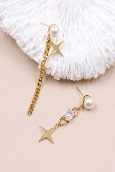 Mayorista Bellissima - Pendiente de perla asimétrica brillante con cristal