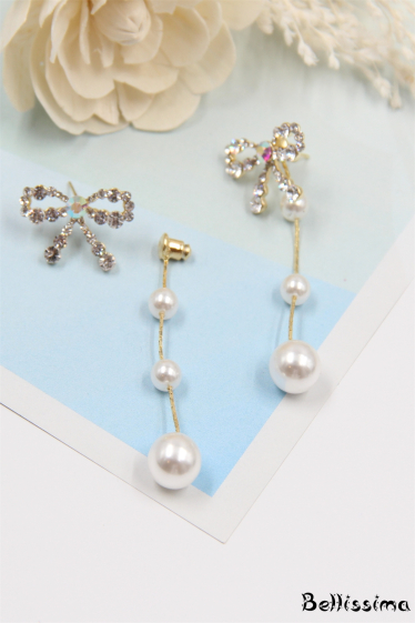 Wholesaler Bellissima - Pearl earring set with zirconium in 925 silver stem