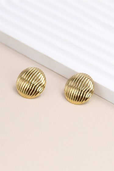 Wholesaler Bellissima - Round fluted design earring in stainless steel