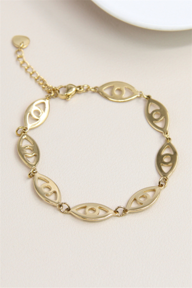 Wholesaler Bellissima - Large mesh eye bracelet in stainless steel