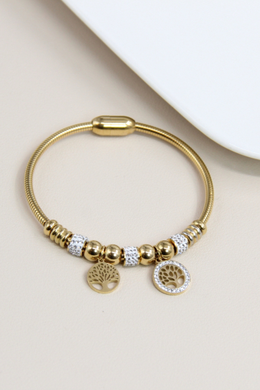Wholesaler Bellissima - Tree of life magnetic bracelet decorated with rhinestones in stainless steel
