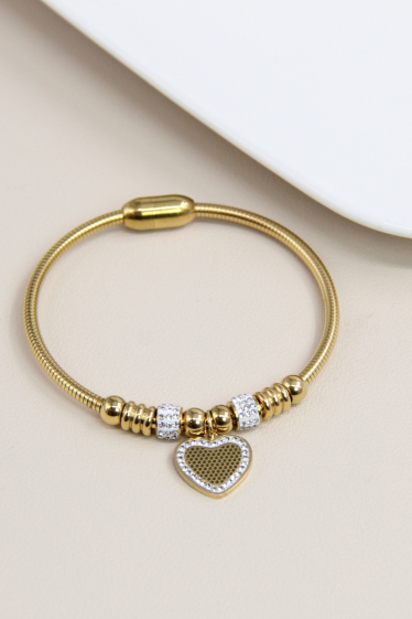 Wholesaler Bellissima - Magnetic heart bracelet adorned with rhinestones in stainless steel