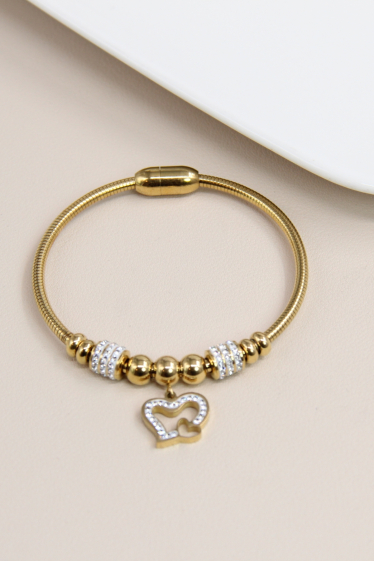 Wholesaler Bellissima - Magnetic heart bracelet adorned with rhinestones in stainless steel