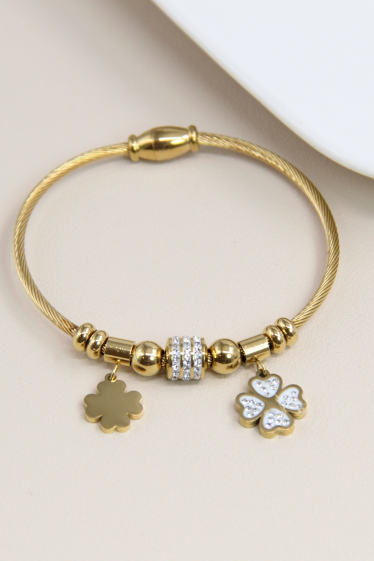 Wholesaler Bellissima - Clover magnetic bracelet decorated with rhinestones in stainless steel