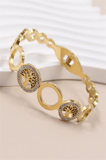 Wholesaler Bellissima - Tree of life bracelet decorated with rhinestones in stainless steel