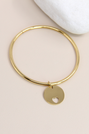 Wholesaler Bellissima - Heart bangle bracelet decorated with stainless steel pendant