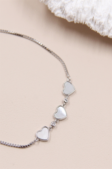 Wholesaler Bellissima - Adjustable sliding pearly heart bracelet set with zirconium