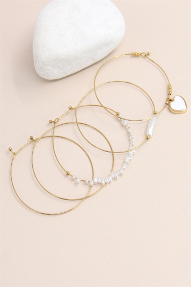 Grossiste Bellissima - Bracelet cœur semainier ornée de perle en acier inoxydable