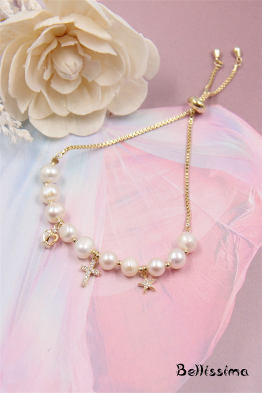 Grossiste Bellissima - Bracelet coulissant rhodié en perle