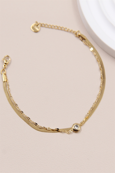 Wholesaler Bellissima - Double chain bracelet set with crystal zirconium in stainless steel