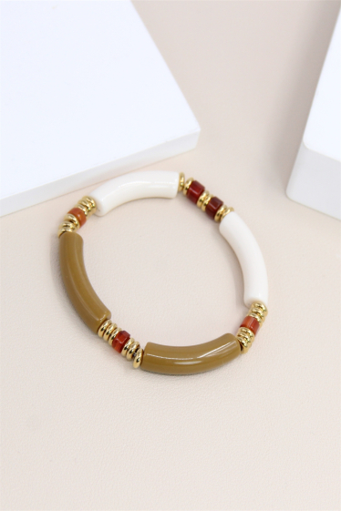 Grossiste Bellissima - Bracelet élastique en résine orné de petit perle acier et pierre combiné