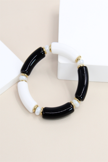 Wholesaler Bellissima - Elastic resin bracelet adorned with small steel pearl and combined stone