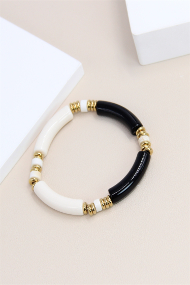 Wholesaler Bellissima - Elastic resin bracelet adorned with small steel pearl and combined stone