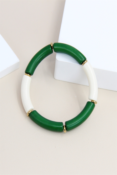 Wholesaler Bellissima - Elastic resin bracelet adorned with small stainless steel pearl