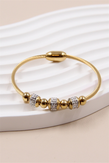 Wholesaler Bellissima - Magnetic bangle bracelet decorated with rhinestones in stainless steel