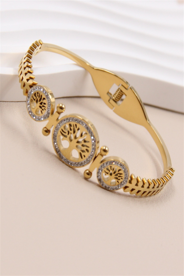 Wholesaler Bellissima - Tree of life bangle bracelet decorated with rhinestones in stainless steel
