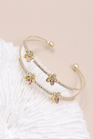 Wholesaler Bellissima - Flower bangle bracelet set with zirconium