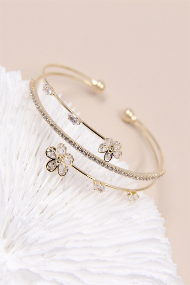 Wholesaler Bellissima - Flower bangle bracelet set with zirconium