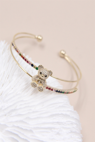Wholesaler Bellissima - Teddy bear bangle bracelet set with hypoallergenic zirconium