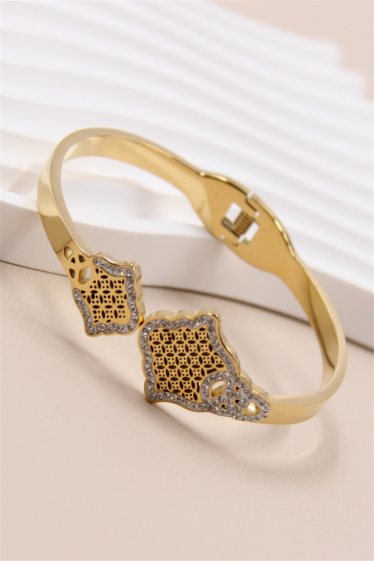 Wholesaler Bellissima - Bangle bracelet decorated with rhinestones in stainless steel