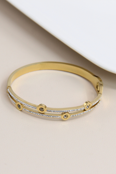 Wholesaler Bellissima - Bangle bracelet decorated with rhinestones in stainless steel