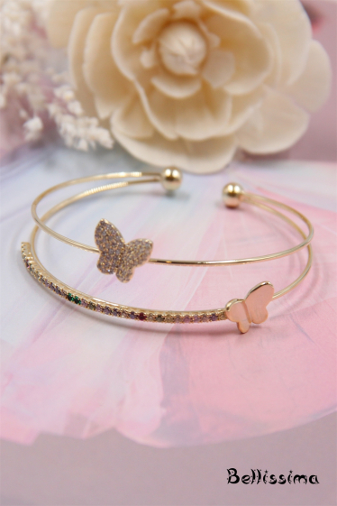 Wholesaler Bellissima - Butterfly bangle bracelet decorated with rhinestones