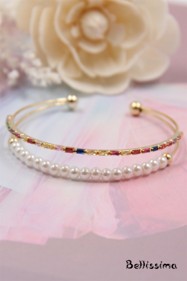 Wholesaler Bellissima - Pearl bangle bracelet decorated with zirconium