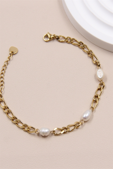 Wholesaler Bellissima - Mesh bracelet decorated with freshwater pearl in stainless steel