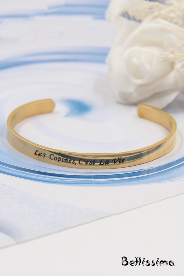 Grossiste Bellissima - Bracelet message " les copines, c'est la vie " en acier inoxydable