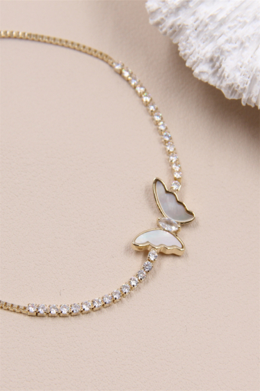 Wholesaler Bellissima - Adjustable sliding pearly butterfly bracelet set with zirconium