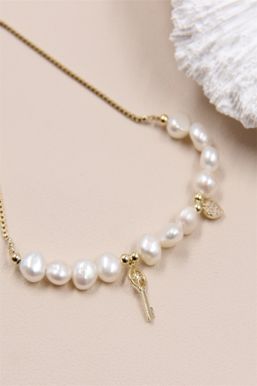 Grossiste Bellissima - Bracelet perle de culture coulissant ajustable serti de breloque