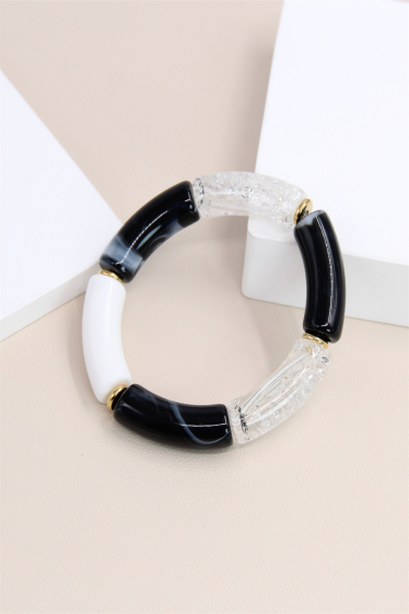 Wholesaler Bellissima - Elastic resin bracelet adorned with small stainless steel bead