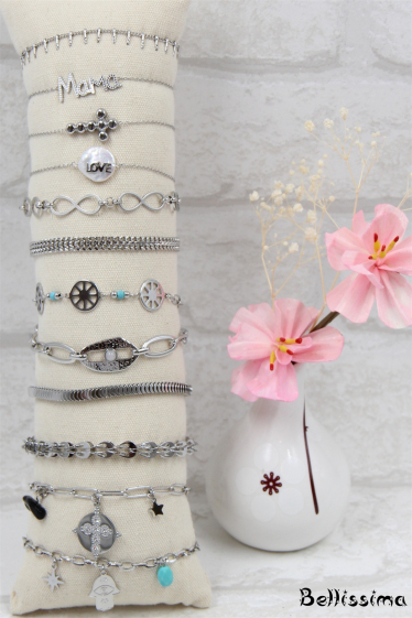 Grossiste Bellissima - Bracelets en acier inoxydable lot de 12 pcs avec présentoir inclus