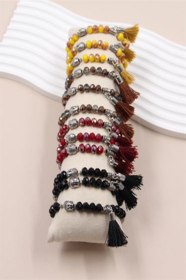 Grossiste Bellissima - Bracelets tête de Bouddha perle de verre élastique en lot de 12 pcs