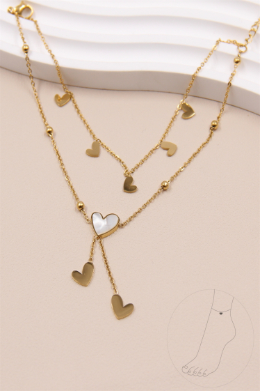 Wholesaler Bellissima - Stainless steel pearly heart ankle chain