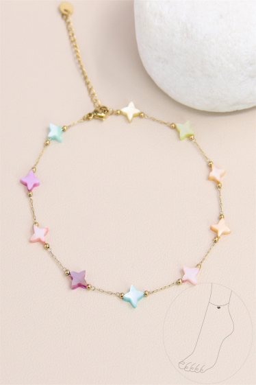 Wholesaler Bellissima - Star anklet decorated with mother-of-pearl in stainless steel