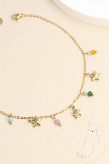 Grossiste Bellissima - Chaîne cheville étoile ornée de perle en pierre en acier inoxydable