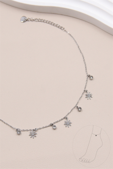 Wholesaler Bellissima - Shiny flower anklet decorated with rhinestones in stainless steel