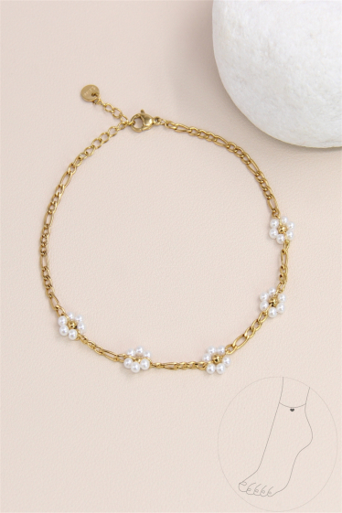 Wholesaler Bellissima - Flower anklet decorated with stainless steel pearl