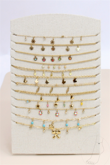 Wholesaler Bellissima - Anklet set of 12 pcs in stainless steel with jewelry displays included