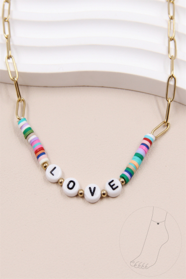 Wholesaler Bellissima - “LOVE” ankle chain decorated with heishi pearl