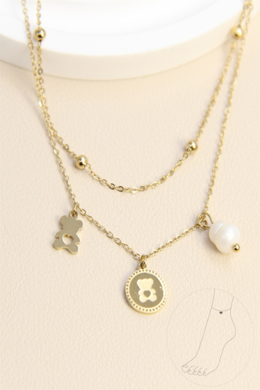 Großhändler Bellissima - Glänzende Teddy-Knöchelkette aus Edelstahl mit Perlen