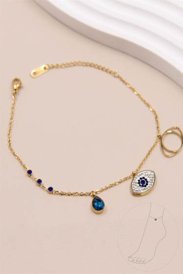 Wholesaler Bellissima - Eye anklet decorated with rhinestones in stainless steel
