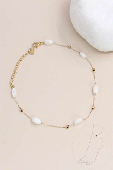 Wholesaler Bellissima - Anklet decorated with pearly pearl in stainless steel