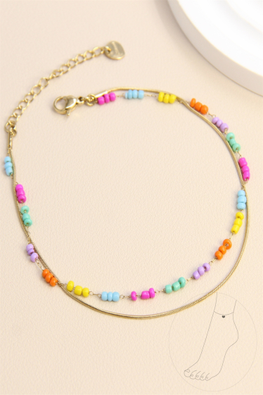 Wholesaler Bellissima - Double row seed bead anklet in stainless steel