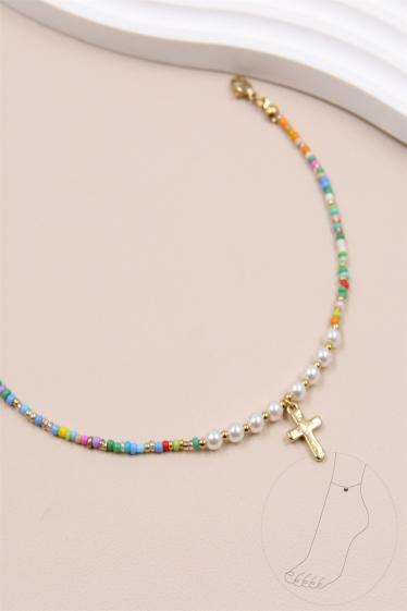 Wholesaler Bellissima - Pearl anklet decorated with stainless steel crosses